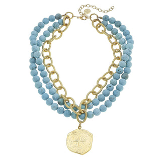 Gold Coin Matte Turquoise Necklace