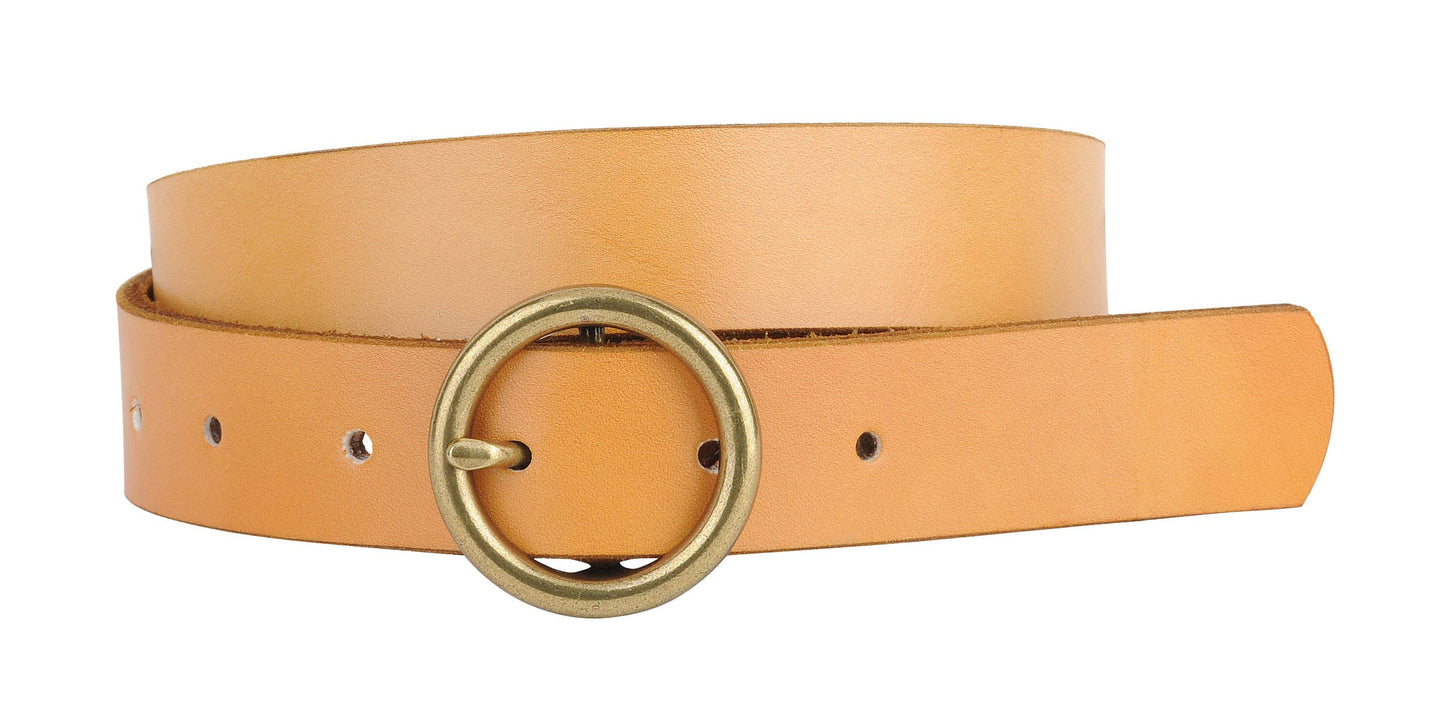 Brass - Toned Circle Buckle Leather Belt