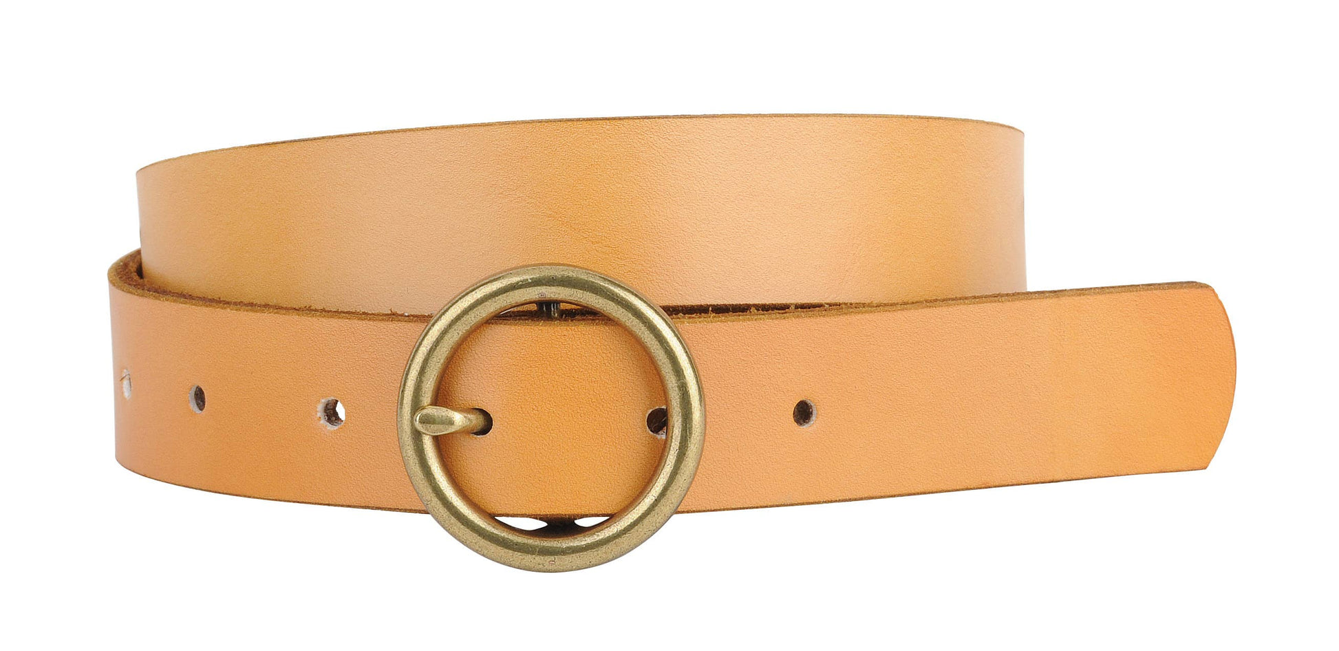 Brass - Toned Circle Buckle Leather Belt