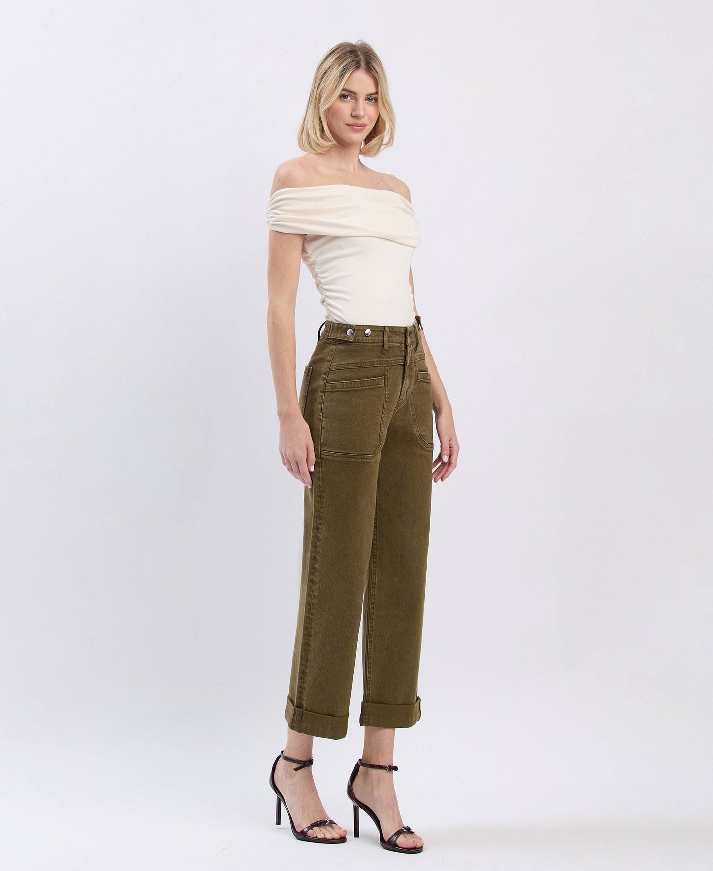 Jennifer Tab Waistband Cuffed Slim Wide