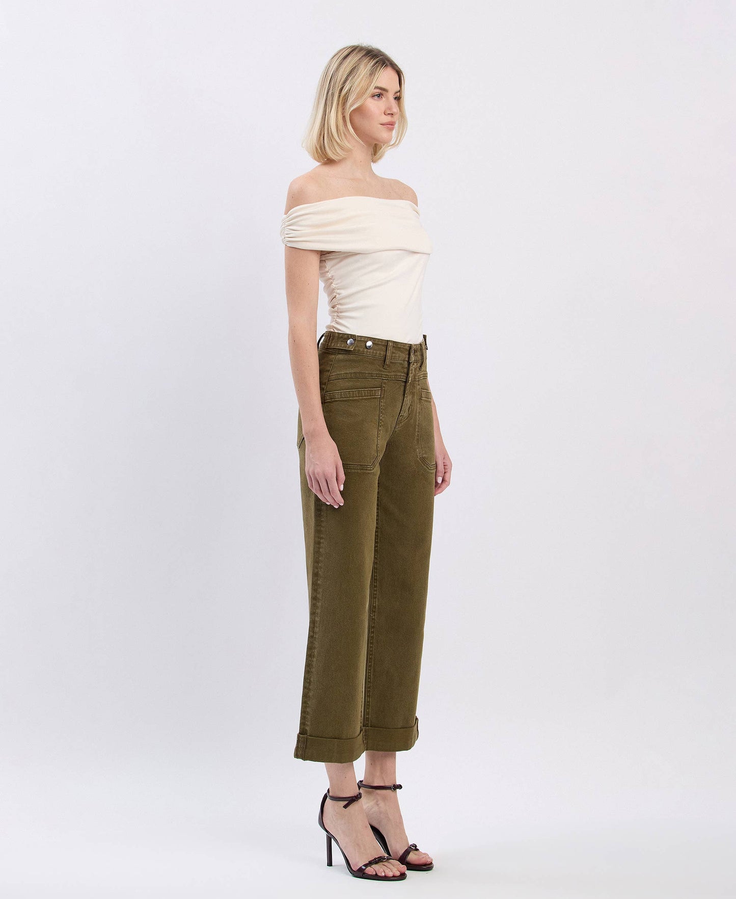 Jennifer Tab Waistband Cuffed Slim Wide