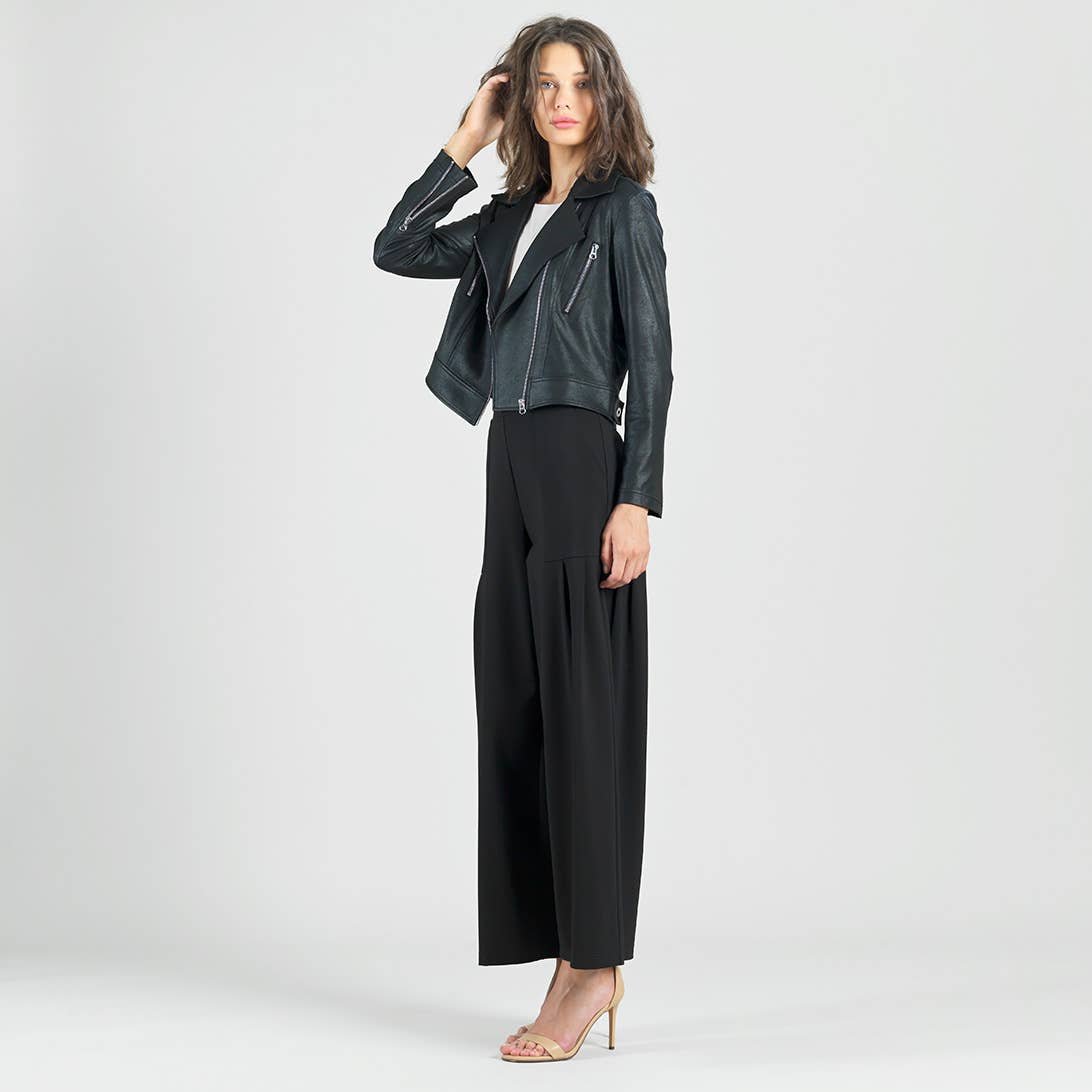 Margaret  - Liquid Leather Zip Cuff Moto Waist Jacket