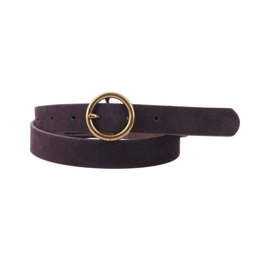 Brass - Toned Circle Buckle Leather Belt