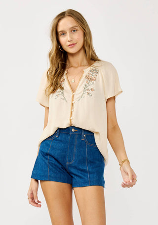 Blanket Stitch Embroidered Gauze Top