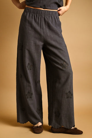Embroidered Elastic Band Waist Pants