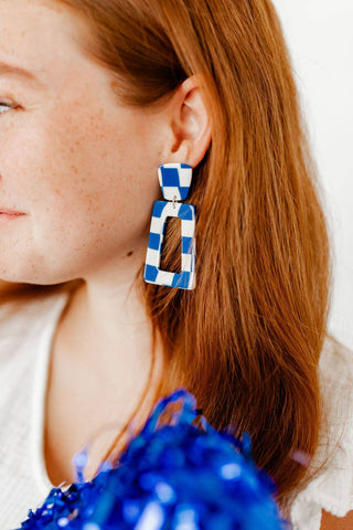 Kennedy - Blue Checkered - Earrings