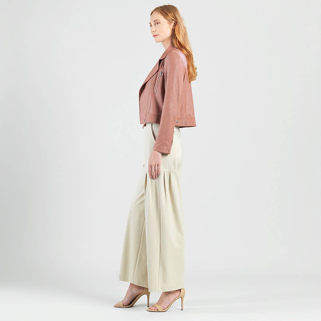 Margaret  - Liquid Leather Zip Cuff Moto Waist Jacket