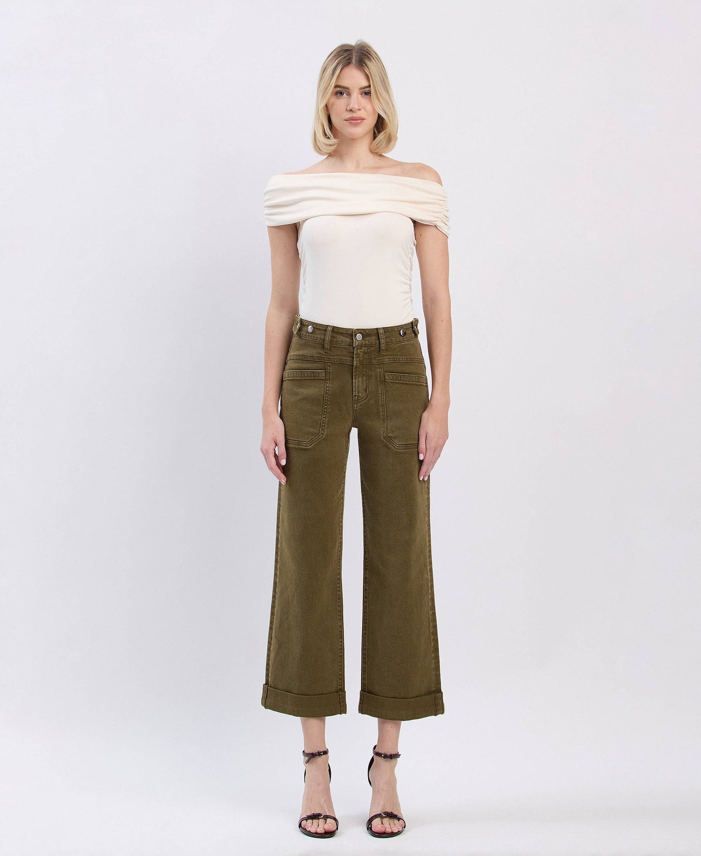 Jennifer Tab Waistband Cuffed Slim Wide