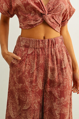 Leaf Print Faded Effect Pants