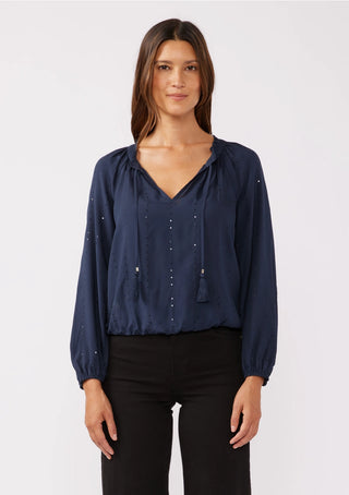 Sequin LS Tassel Tie Blouse
