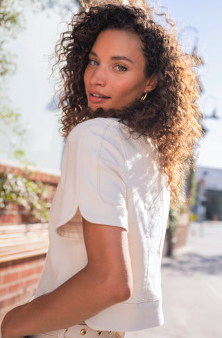 Collarless Short Sleeve Cropped Jacket