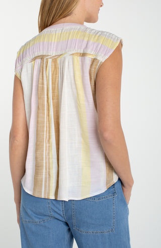 Dolman Button Front Woven Blouse W/ Shirring