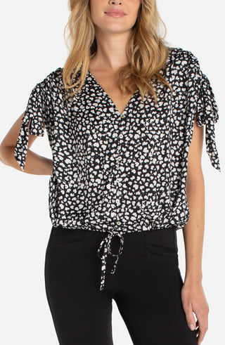 Dolman V Neck Woven Top W/ Ties
