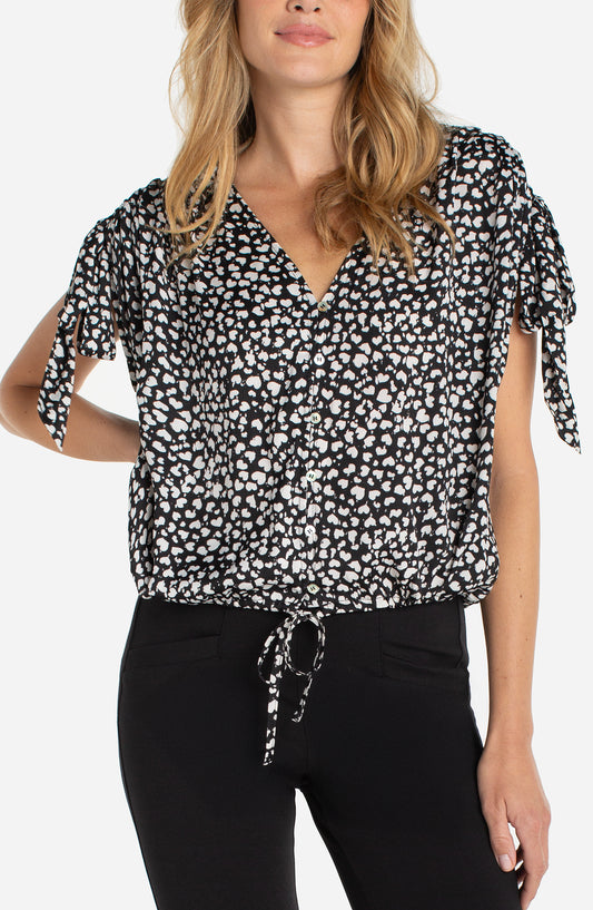 Dolman V Neck Woven Top W/ Ties