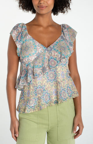 Flutter Slv Draped Wvn Blouse
