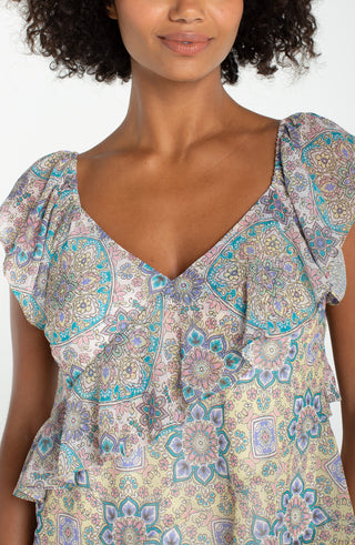 Flutter Slv Draped Wvn Blouse