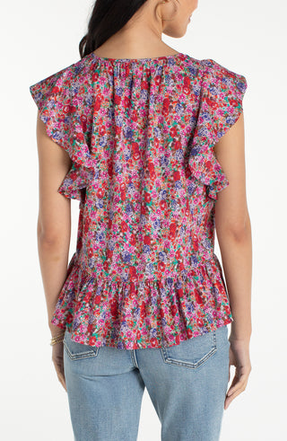 Flutter Slv Peplum Wvn Top W Ties