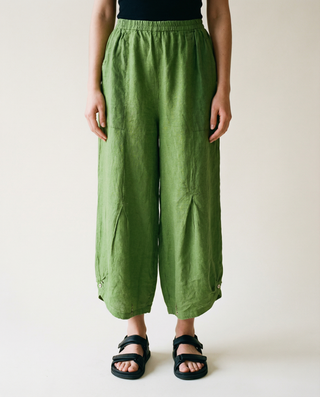 Cropped Linen Pants with Button Detail