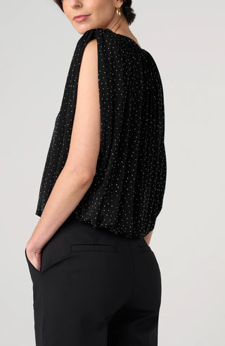 Sleeveless Draped Knit Top W/ Shoulder Pads