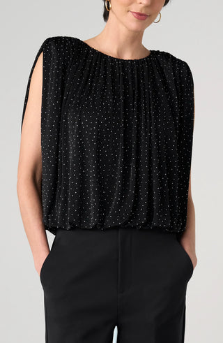 Sleeveless Draped Knit Top W/ Shoulder Pads