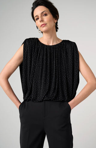 Sleeveless Draped Knit Top W/ Shoulder Pads