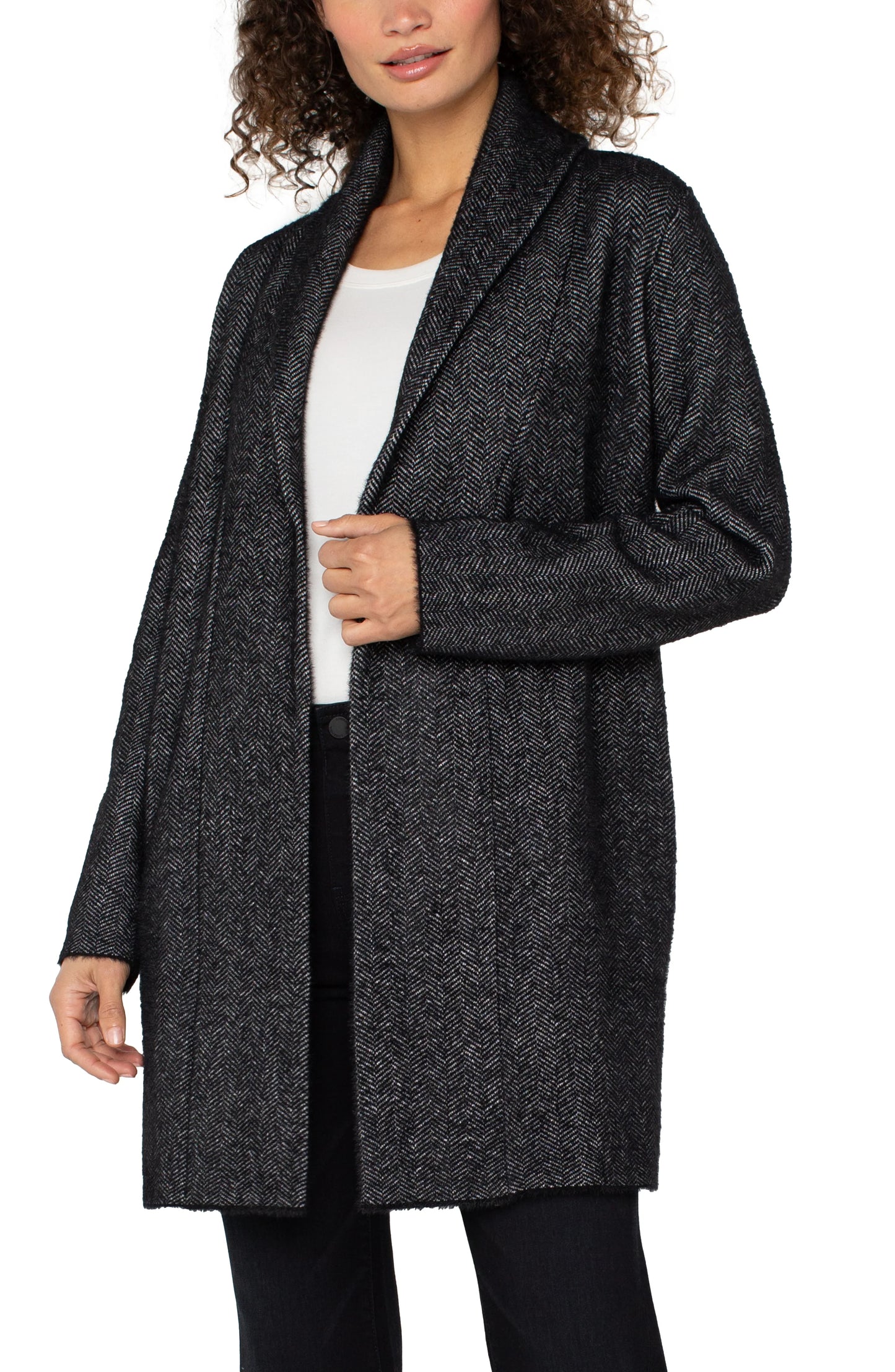 Long Sleeve Open Knit Shawl Sweater Coat