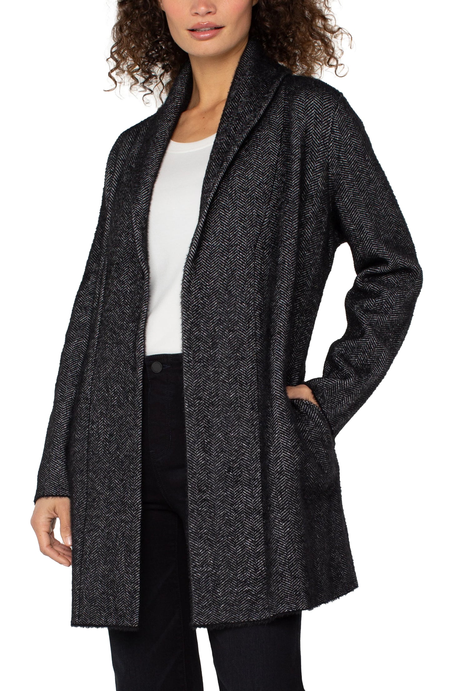 Long Sleeve Open Knit Shawl Sweater Coat
