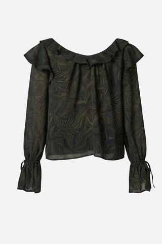Long Slv Ruffle Vneck Blouse