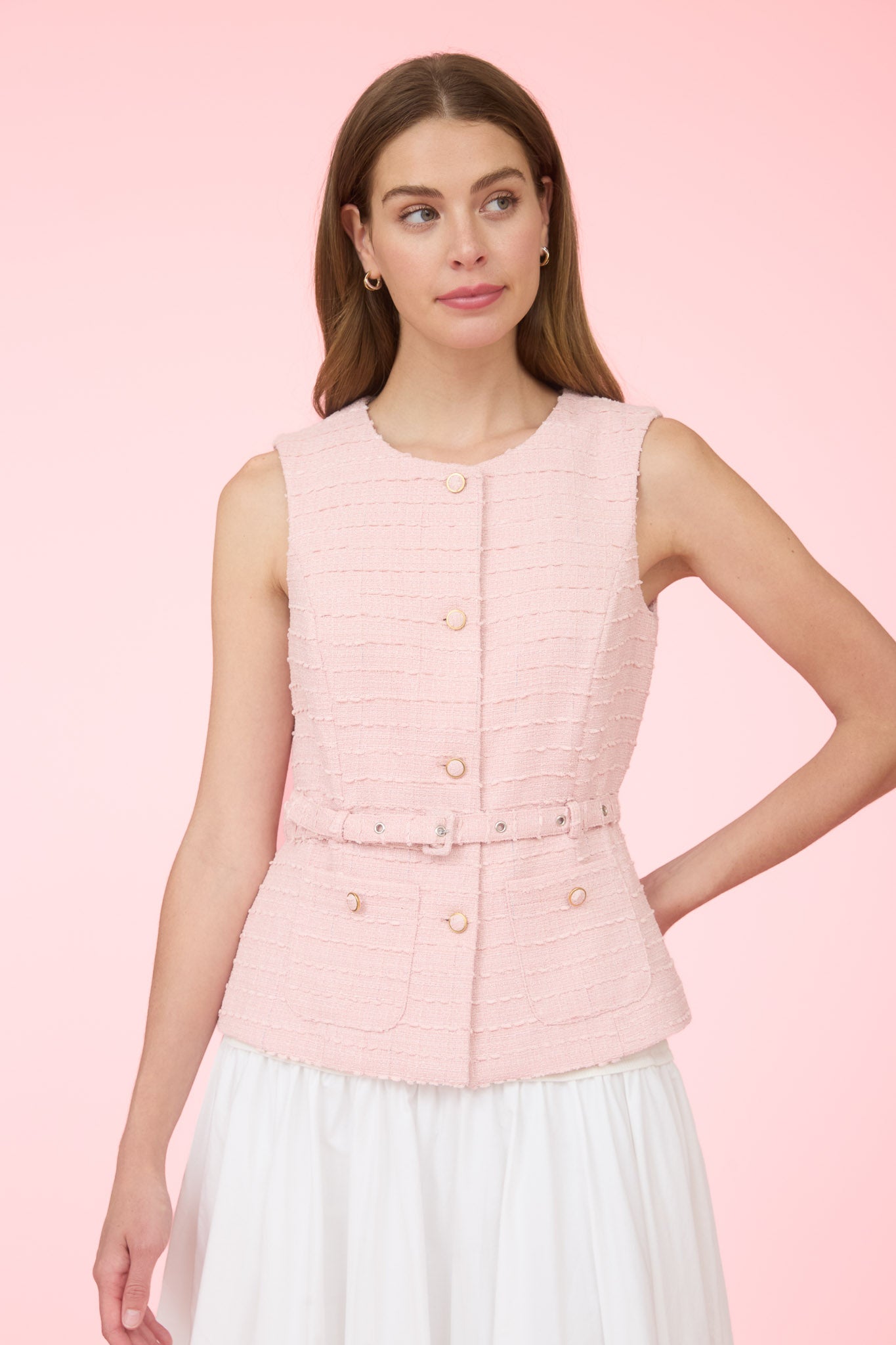 Tweed Vest With Belt