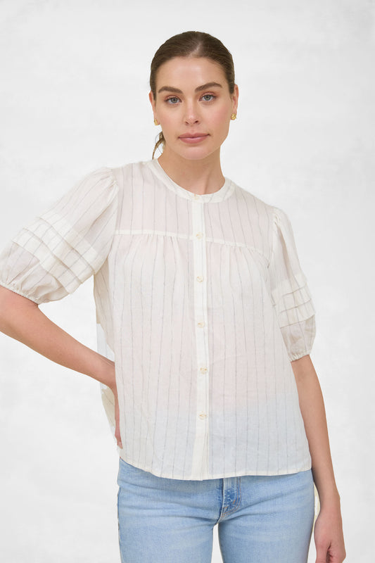 Puff Sleeve Striped Linen Top