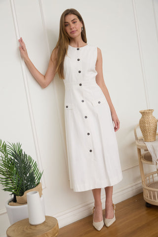 Solid Button Up Linen Dress