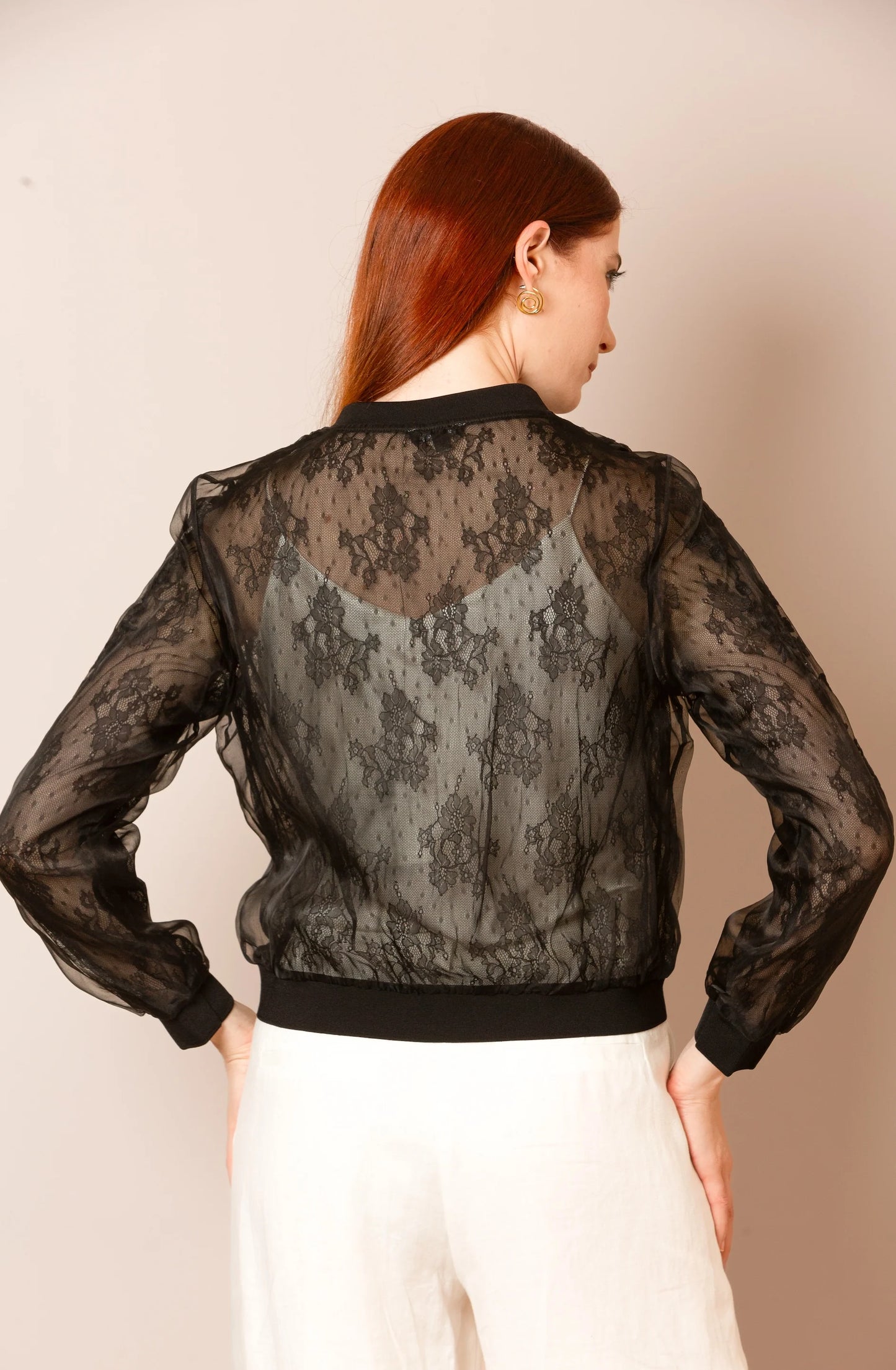 Evelyn Tulle Lace Combo Bomber Jacket