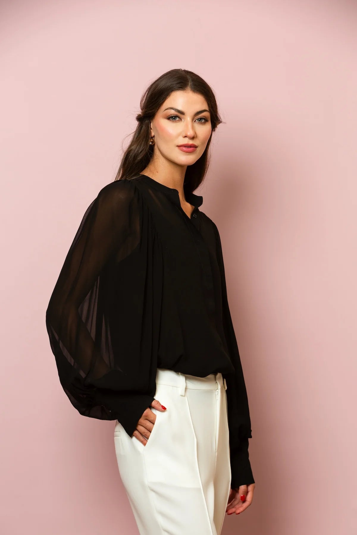 Laura Chiffon Button Down Blouse