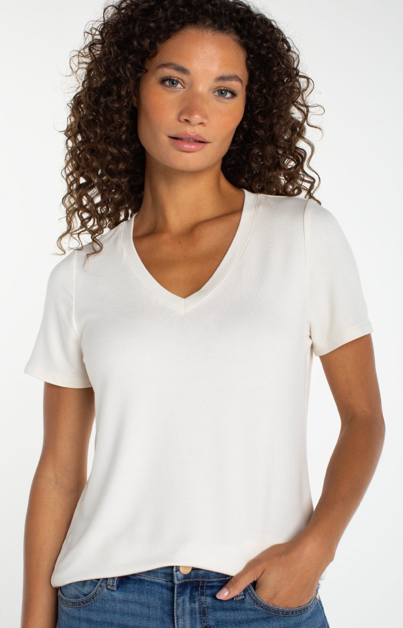 Short Sleeve V-neck Knit Tee