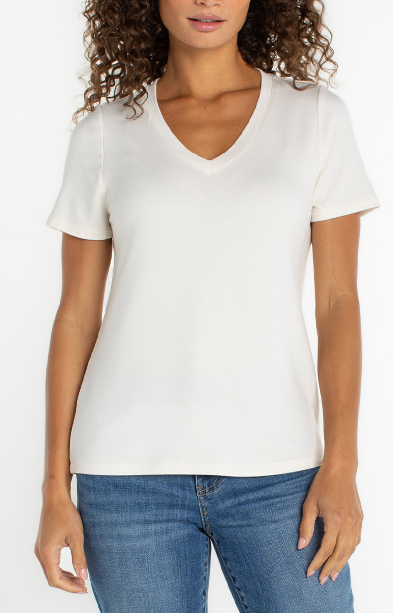 Short Sleeve V-neck Knit Tee