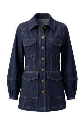 Lantern Sleeve Denim Jacket