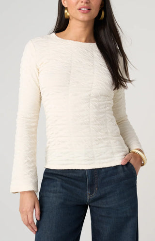 Long Flare Sleeve Crew Neck Knit Top