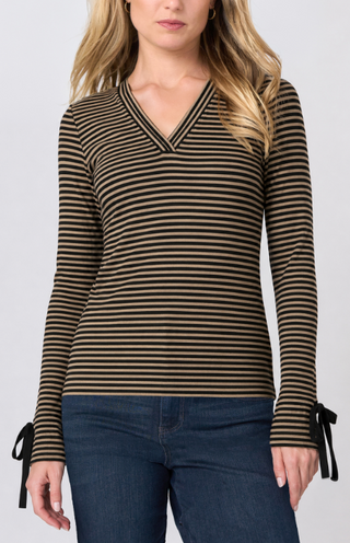 Long Sleeve Vneck Knit Top W/ Ties