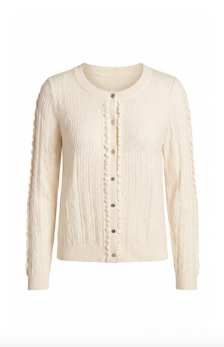 Long Slv Button Front Cardigan Swtr W Ruffles