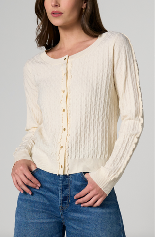Long Slv Button Front Cardigan Swtr W Ruffles