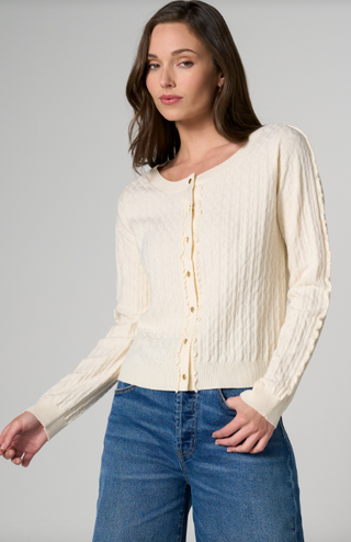 Long Slv Button Front Cardigan Swtr W Ruffles