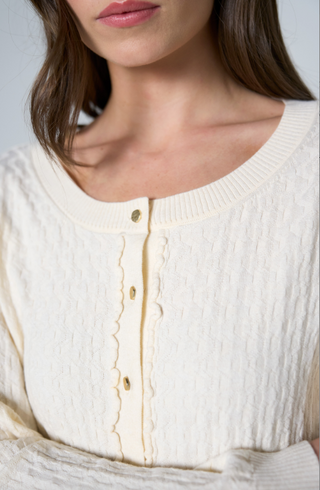 Long Slv Button Front Cardigan Swtr W Ruffles