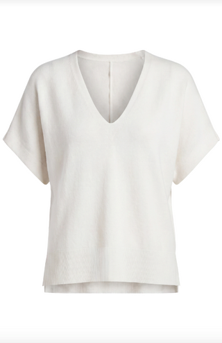 Short Sleeve Vneck Dolman Popover Swtr W Step Hem