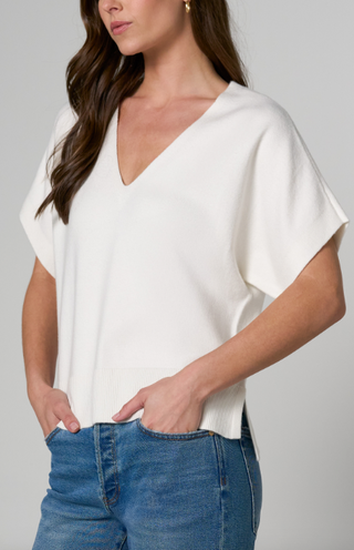 Short Sleeve Vneck Dolman Popover Swtr W Step Hem