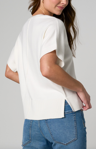 Short Sleeve Vneck Dolman Popover Swtr W Step Hem