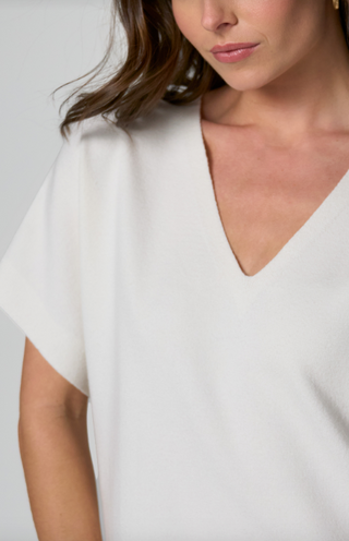 Short Sleeve Vneck Dolman Popover Swtr W Step Hem