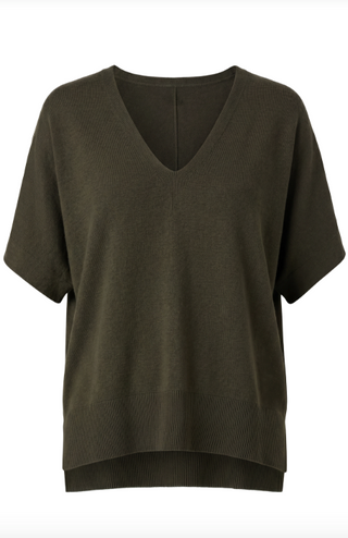 Short Sleeve Vneck Dolman Popover Swtr W Step Hem