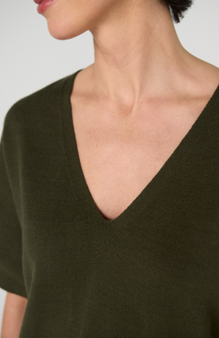 Short Sleeve Vneck Dolman Popover Swtr W Step Hem