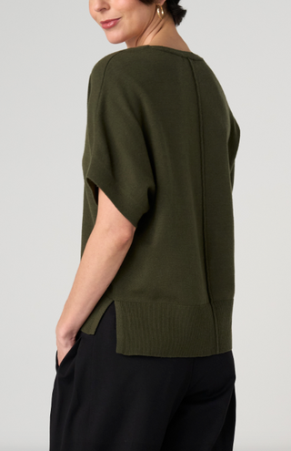 Short Sleeve Vneck Dolman Popover Swtr W Step Hem