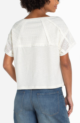 Dolman Boat Neck Knit Top W/ Lace